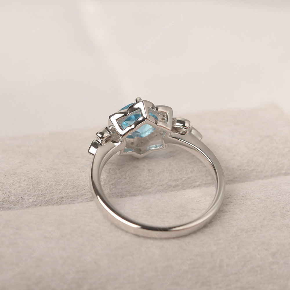 Round Cut Swiss Blue Topaz Flower Ring Yellow Gold - LUO Jewelry