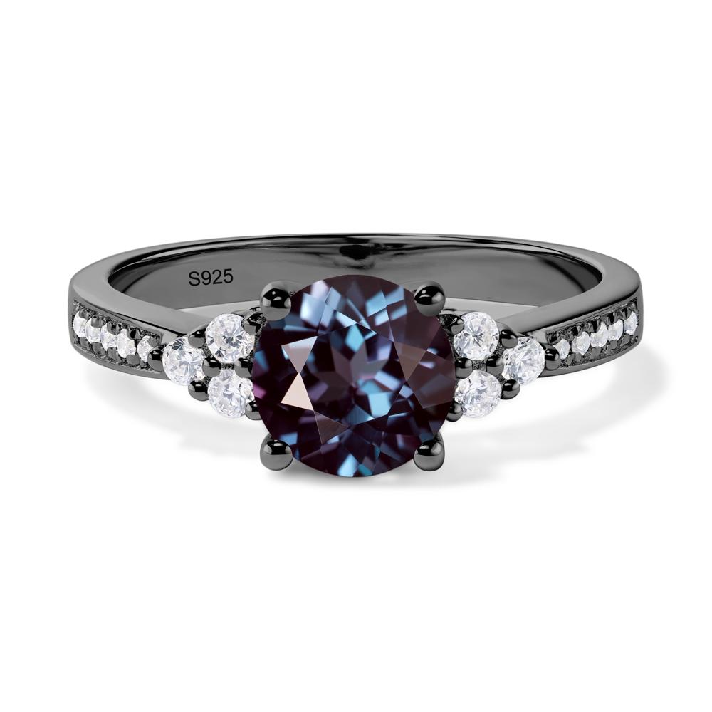 Round Cut Alexandrite Engagement Ring - LUO Jewelry #metal_black finish sterling silver