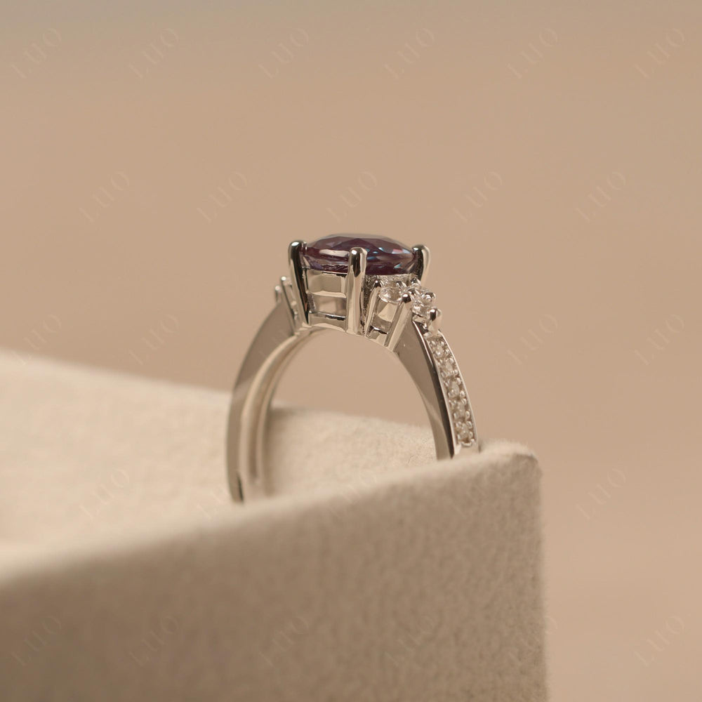 Round Cut Alexandrite Engagement Ring Sterling Silver - LUO Jewelry