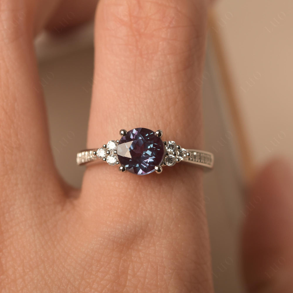 Round Cut Alexandrite Engagement Ring Sterling Silver - LUO Jewelry