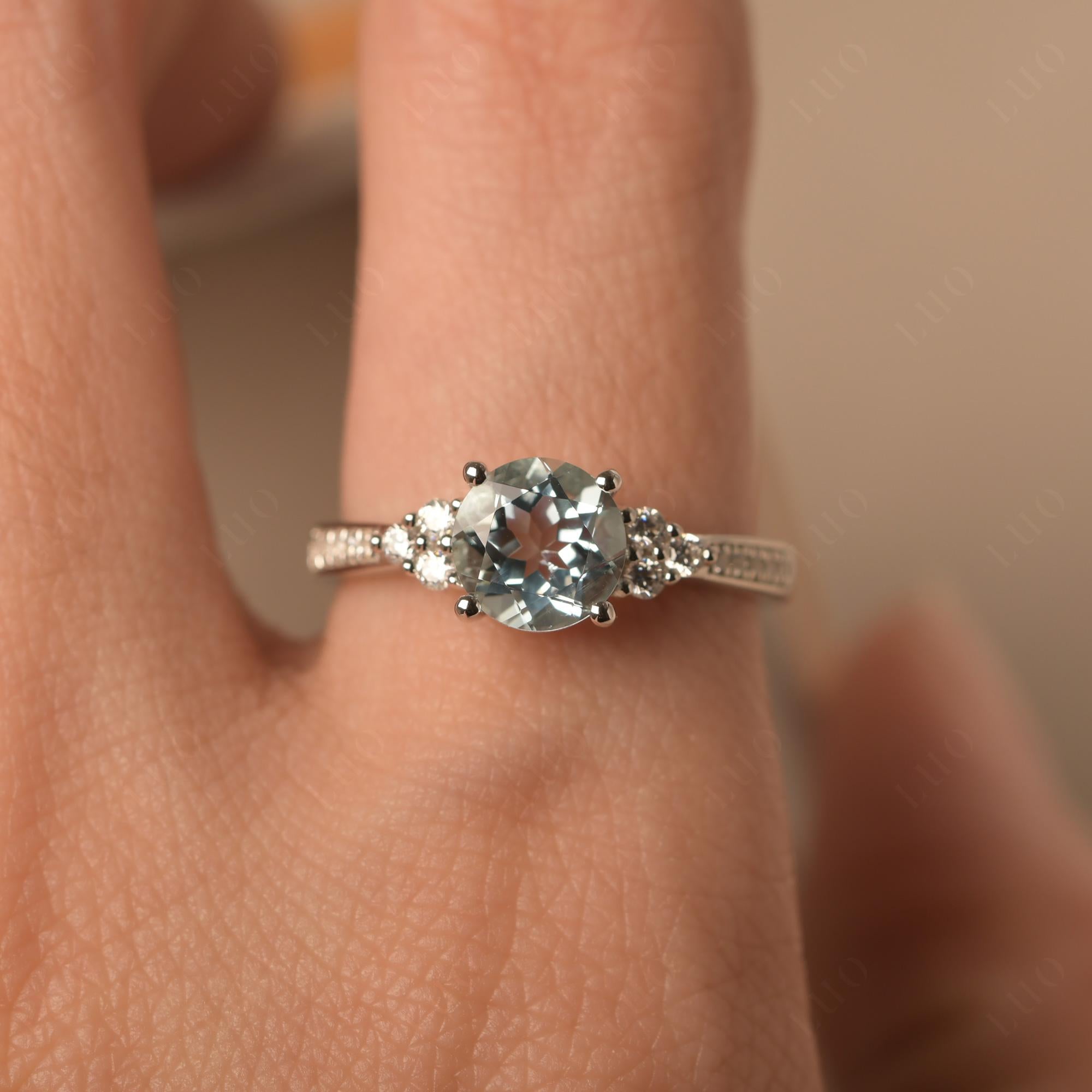 Round Cut Aquamarine Engagement Ring - LUO Jewelry