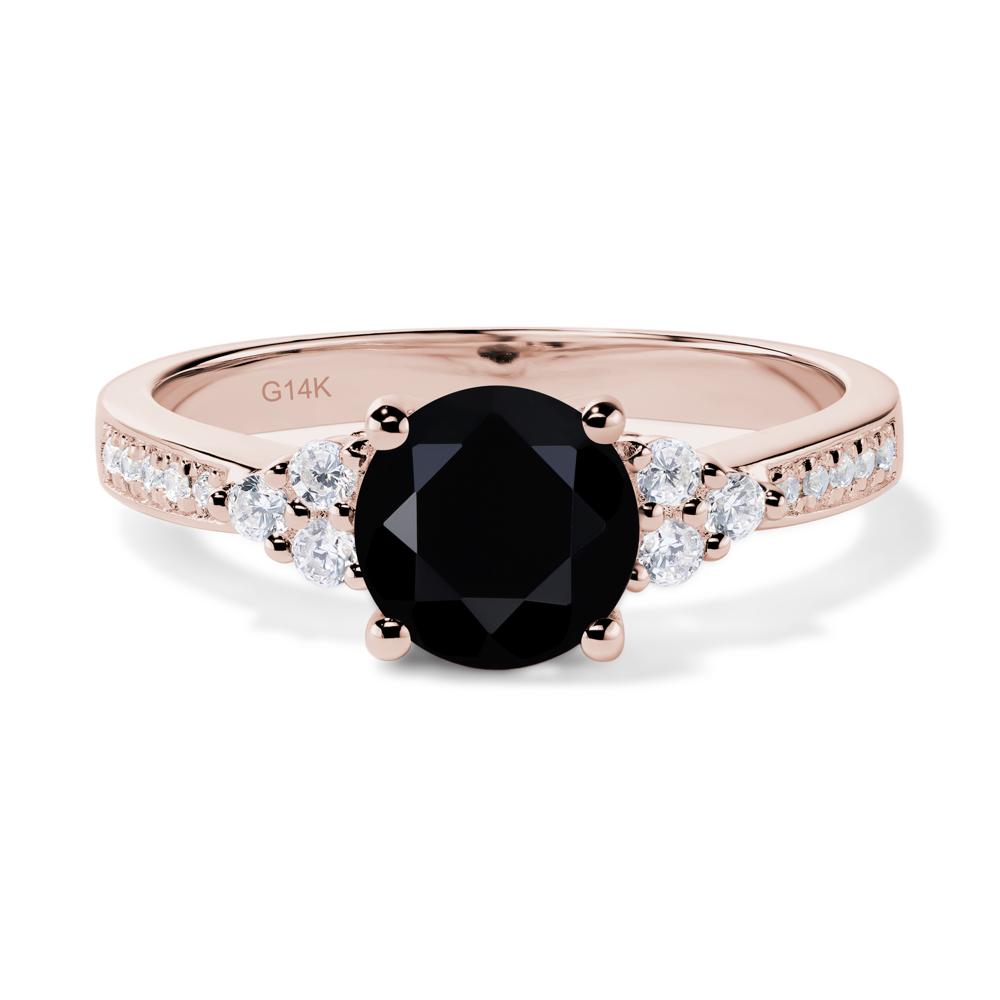 Round Cut Black Spinel Engagement Ring - LUO Jewelry #metal_14k rose gold