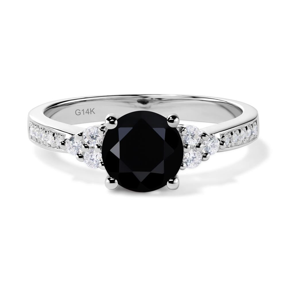 Round Cut Black Spinel Engagement Ring - LUO Jewelry #metal_14k white gold
