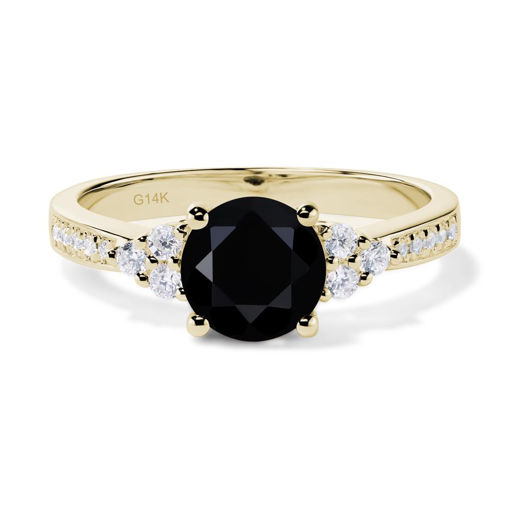 Round Cut Black Spinel Engagement Ring - LUO Jewelry #metal_14k yellow gold