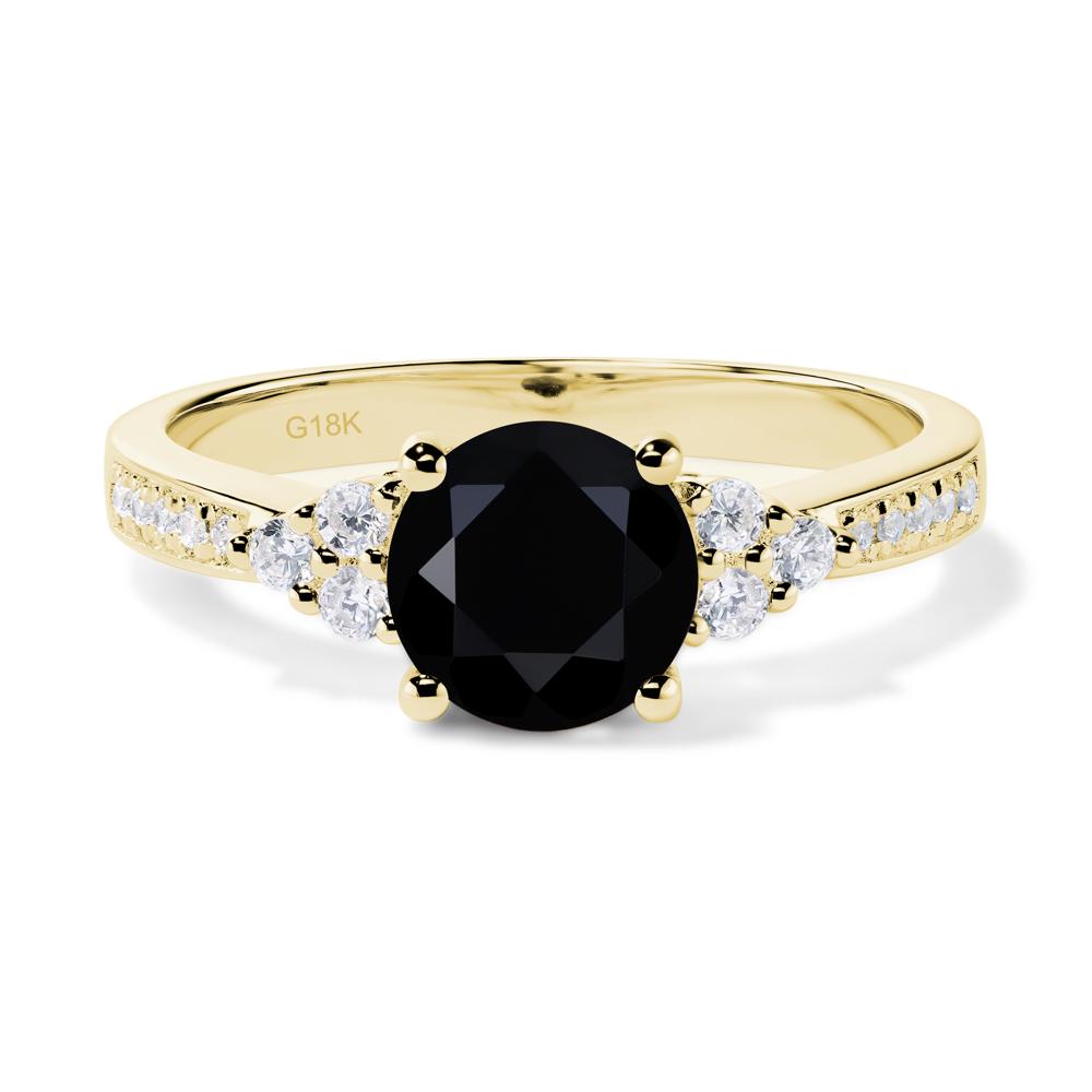 Round Cut Black Spinel Engagement Ring - LUO Jewelry #metal_18k yellow gold