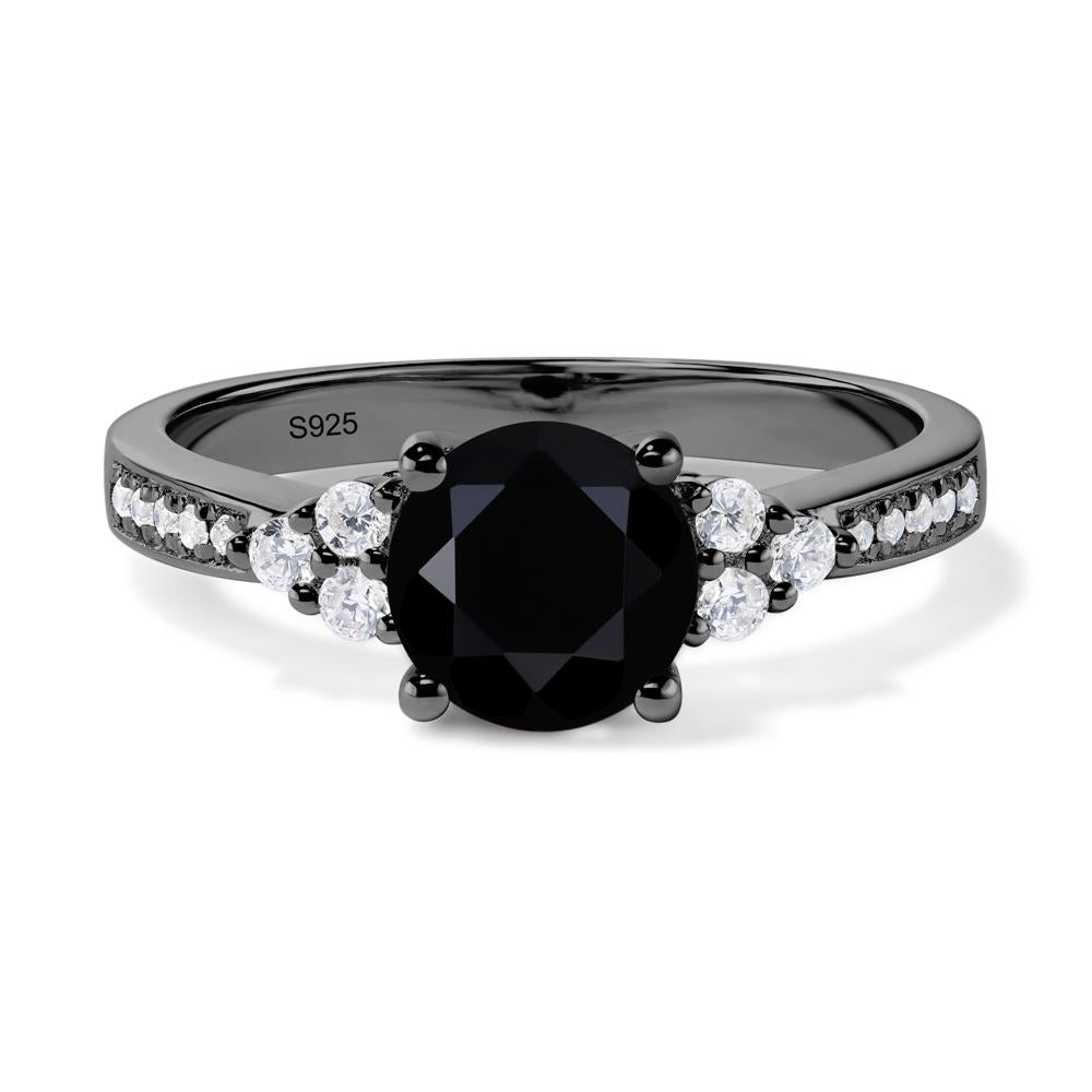 Round Cut Black Spinel Engagement Ring - LUO Jewelry #metal_black finish sterling silver