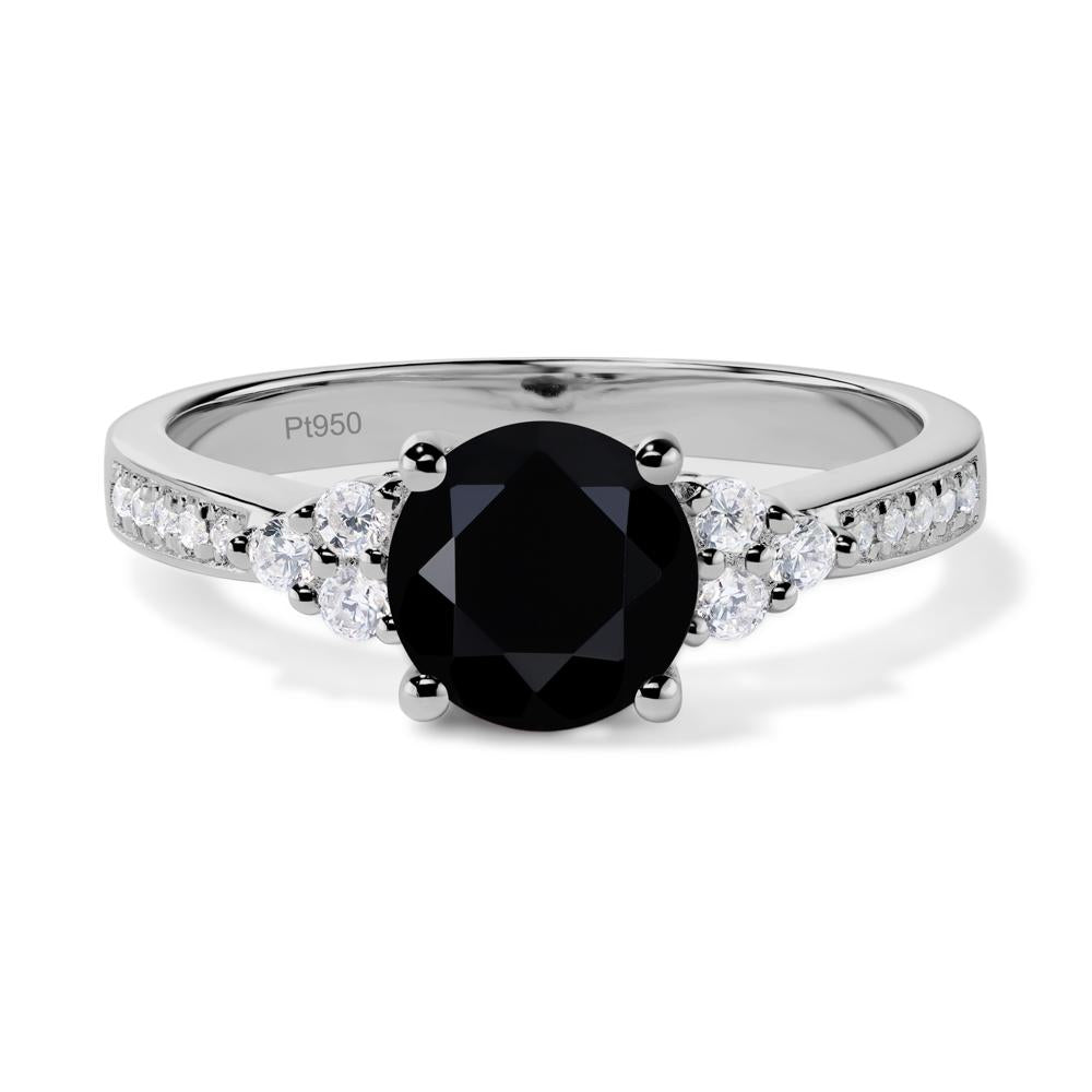Round Cut Black Spinel Engagement Ring - LUO Jewelry #metal_platinum