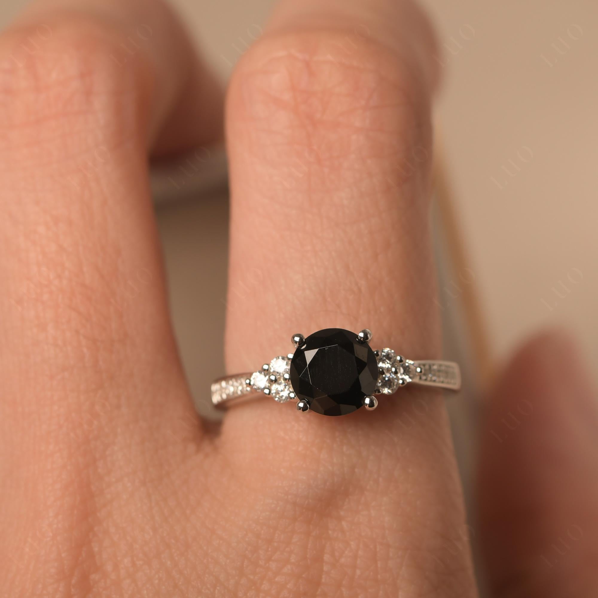 Round Cut Black Spinel Engagement Ring - LUO Jewelry