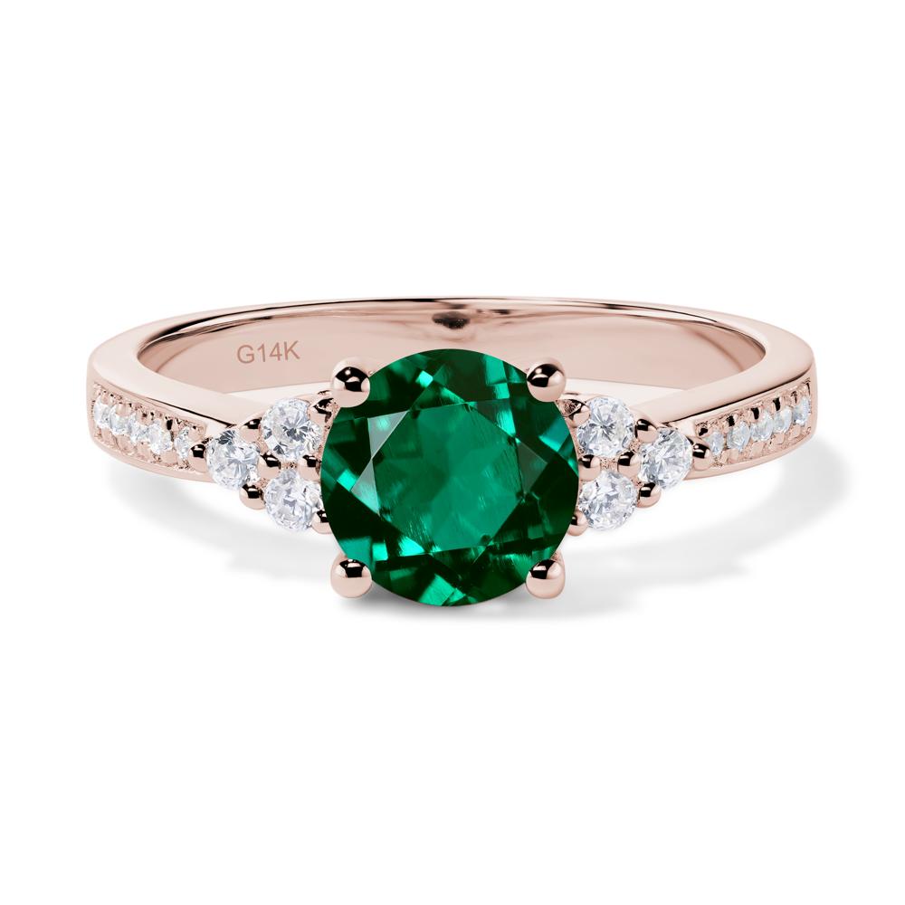Round Cut Lab Created Emerald Engagement Ring - LUO Jewelry #metal_14k rose gold