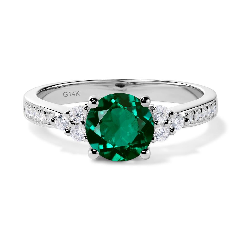 Round Cut Lab Created Emerald Engagement Ring - LUO Jewelry #metal_14k white gold