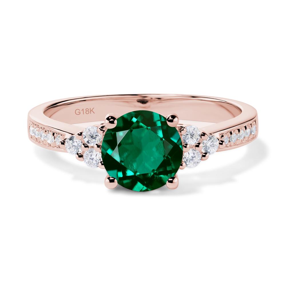 Round Cut Lab Created Emerald Engagement Ring - LUO Jewelry #metal_18k rose gold