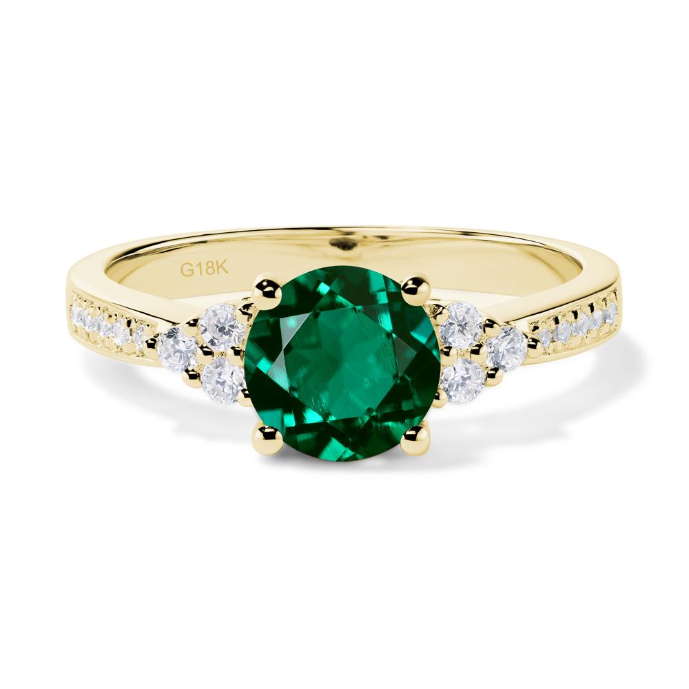 Round Cut Lab Created Emerald Engagement Ring - LUO Jewelry #metal_18k yellow gold