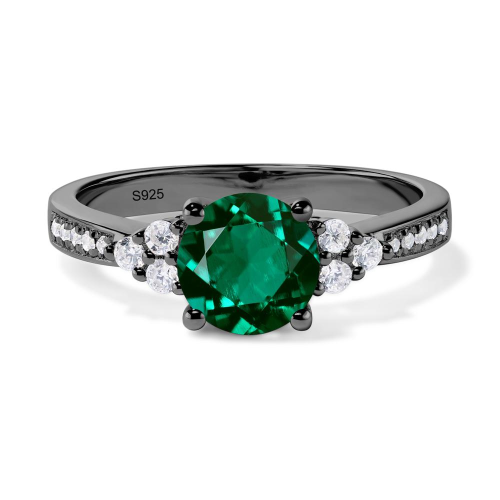 Round Cut Lab Created Emerald Engagement Ring - LUO Jewelry #metal_black finish sterling silver