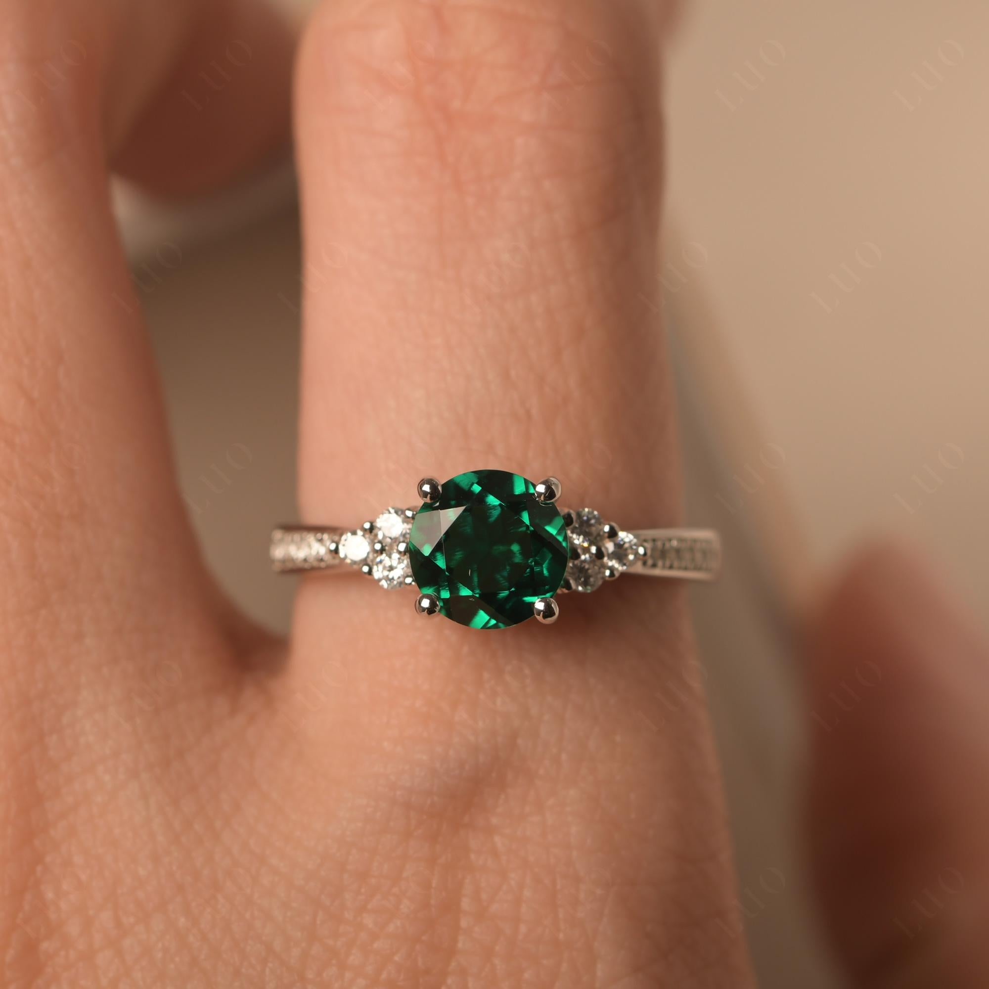 Round Cut Lab Created Emerald Engagement Ring - LUO Jewelry