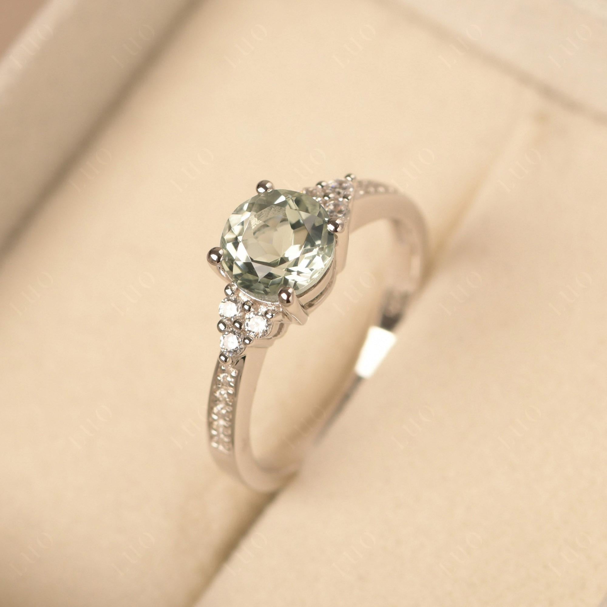 Round Cut Green Amethyst Engagement Ring - LUO Jewelry