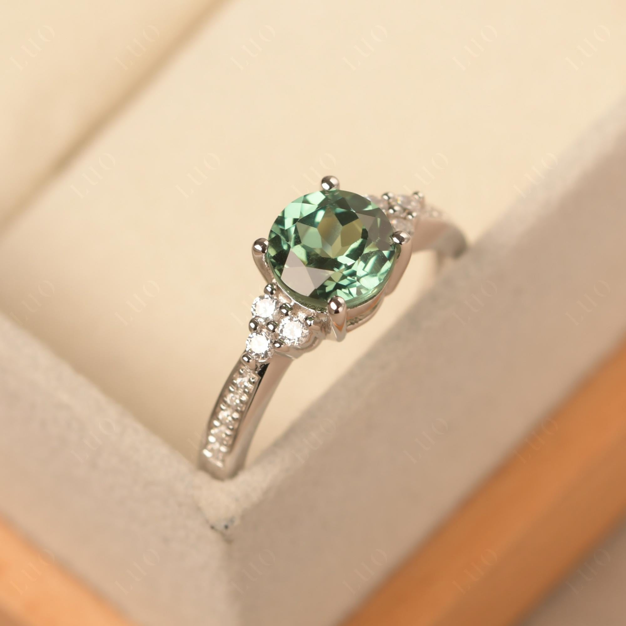 Round Cut Green Sapphire Engagement Ring - LUO Jewelry