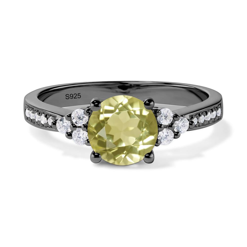 Round Cut Lemon Quartz Engagement Ring - LUO Jewelry #metal_black finish sterling silver