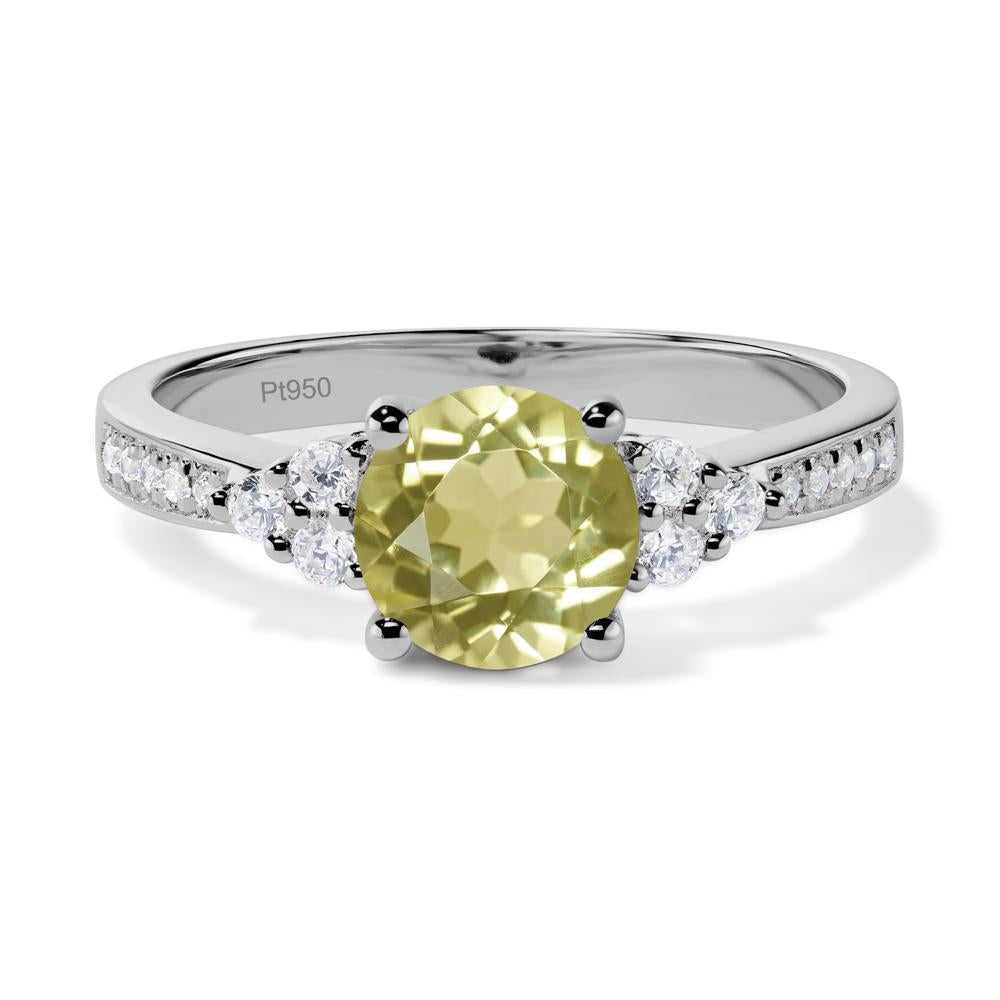 Round Cut Lemon Quartz Engagement Ring - LUO Jewelry #metal_platinum