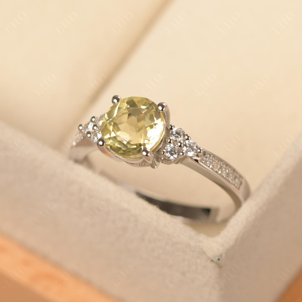Round Cut Lemon Quartz Engagement Ring Sterling Silver - LUO Jewelry