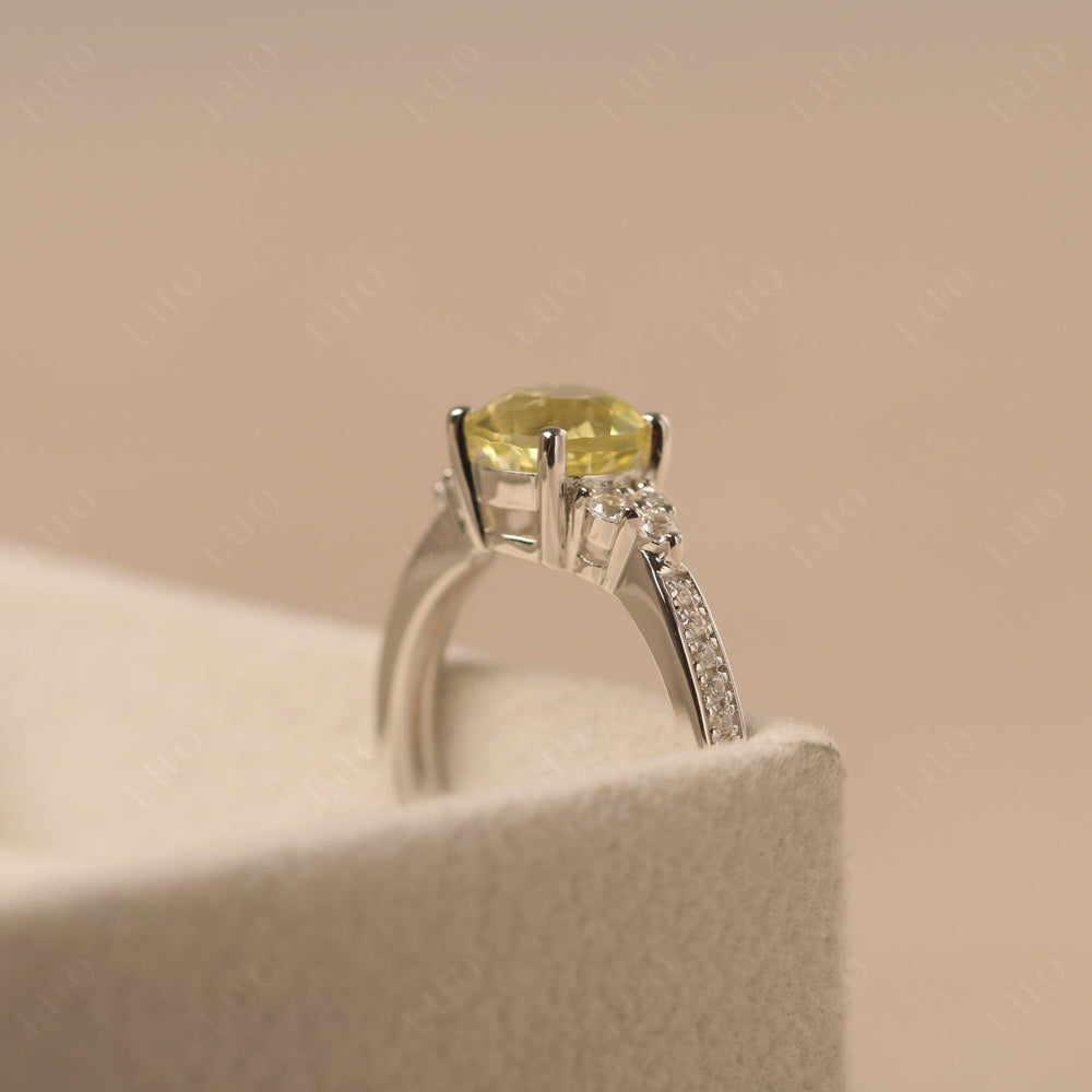 Round Cut Lemon Quartz Engagement Ring Sterling Silver - LUO Jewelry