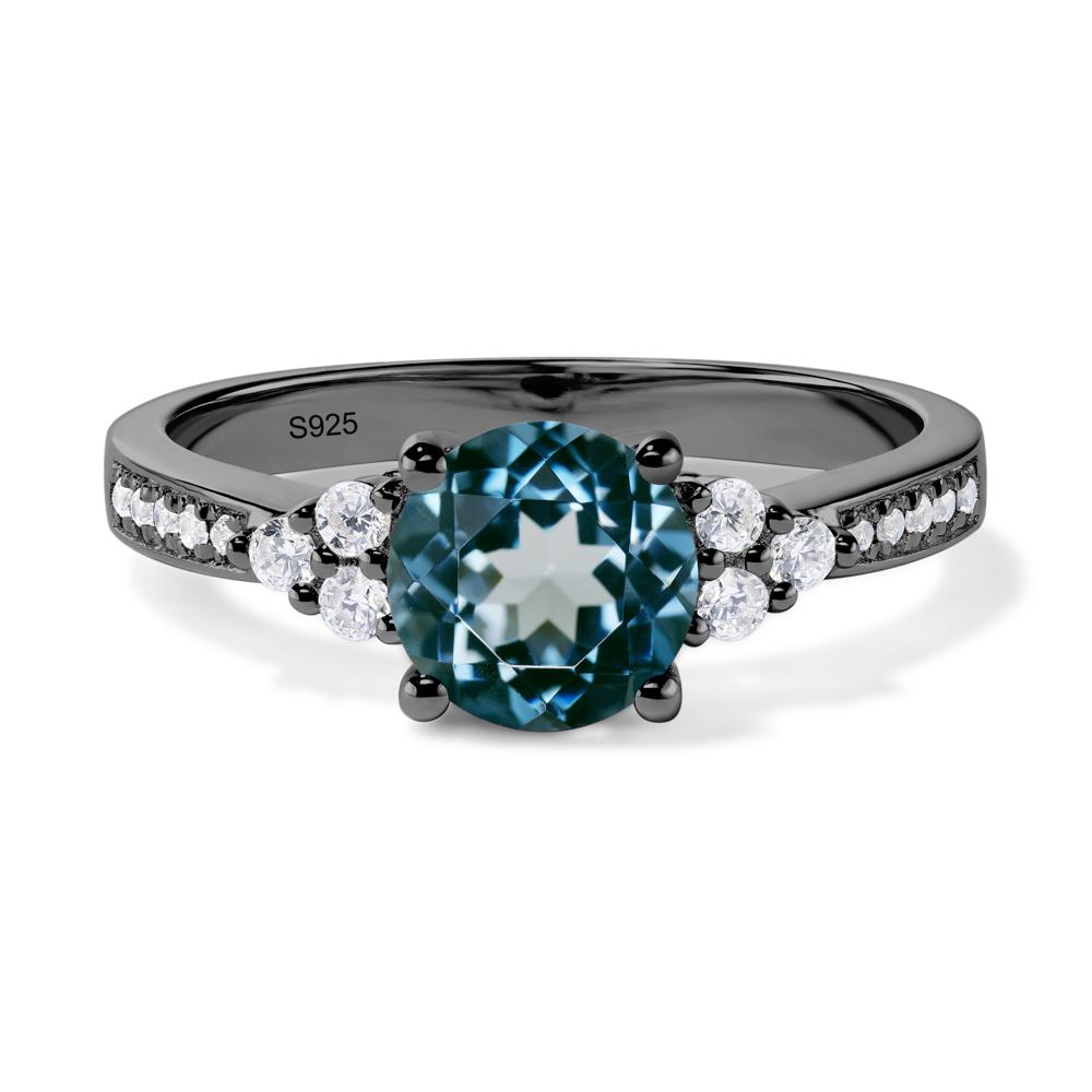 Round Cut London Blue Topaz Engagement Ring - LUO Jewelry #metal_black finish sterling silver