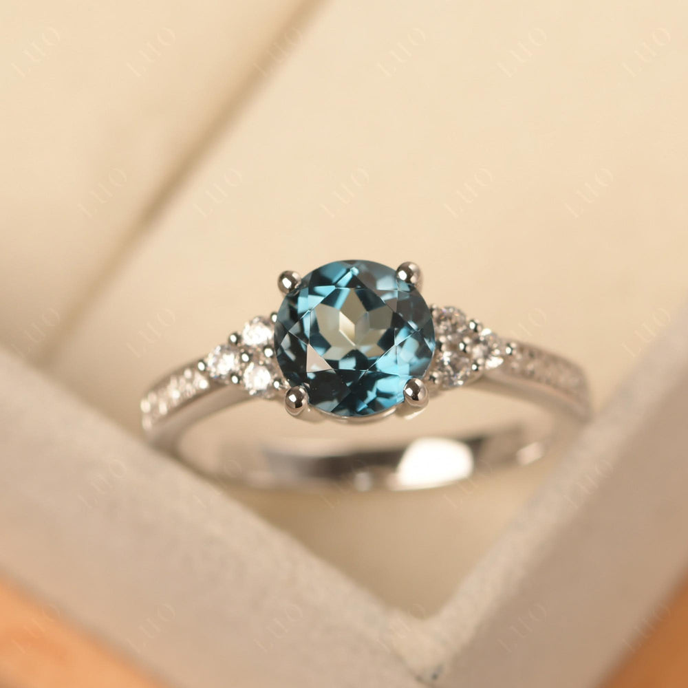 Round Cut London Blue Topaz Engagement Ring Sterling Silver - LUO Jewelry