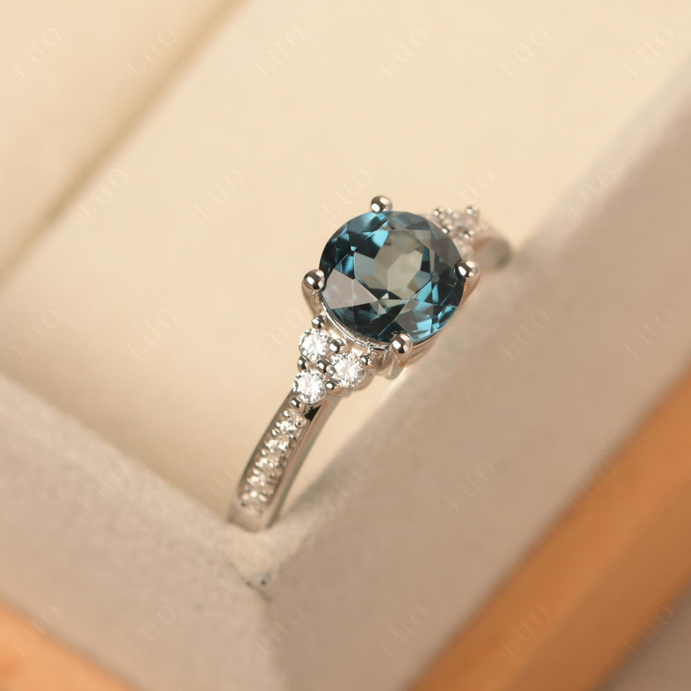 Round Cut London Blue Topaz Engagement Ring Sterling Silver - LUO Jewelry