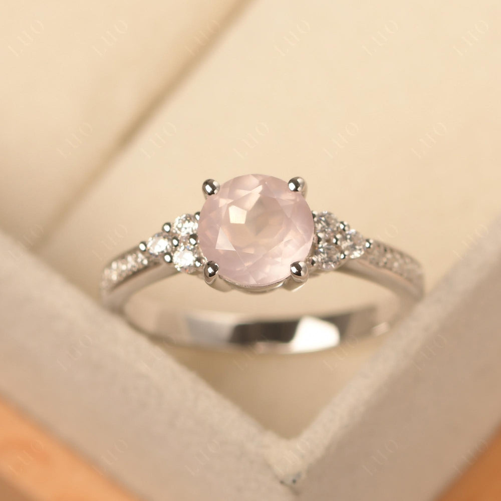 Round Cut Rose Quartz Engagement Ring Sterling Silver - LUO Jewelry