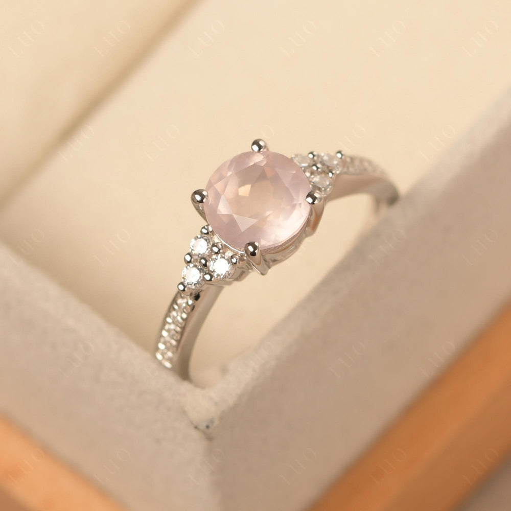 Round Cut Rose Quartz Engagement Ring Sterling Silver - LUO Jewelry