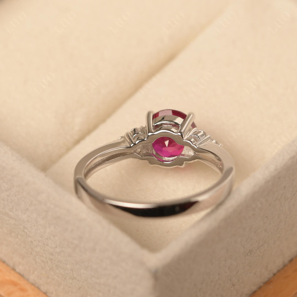 Round Cut Ruby Engagement Ring Sterling Silver - LUO Jewelry