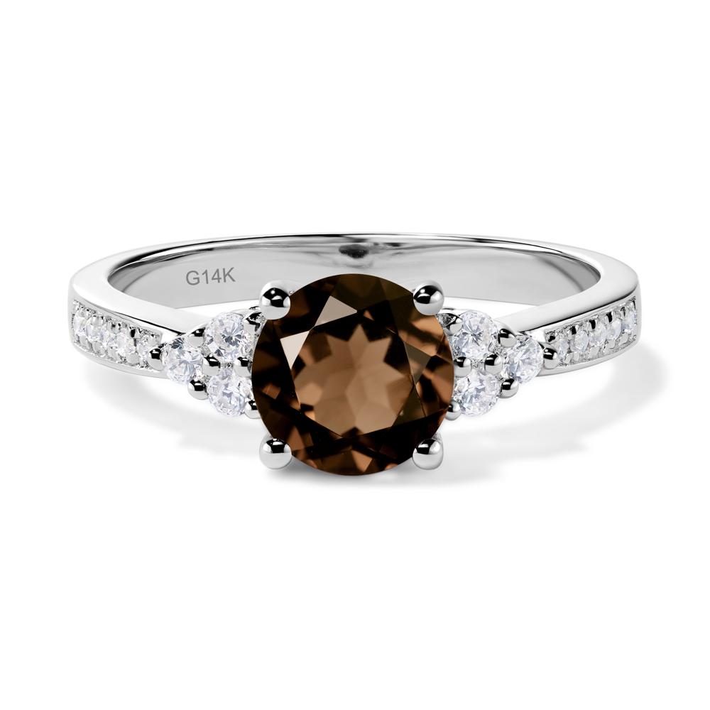 Round Cut Smoky Quartz Engagement Ring - LUO Jewelry #metal_14k white gold