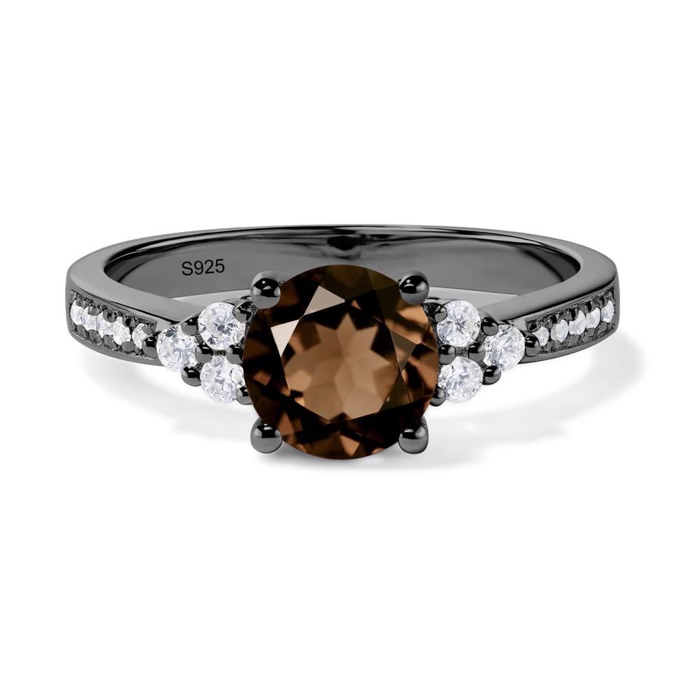 Round Cut Smoky Quartz Engagement Ring - LUO Jewelry #metal_black finish sterling silver