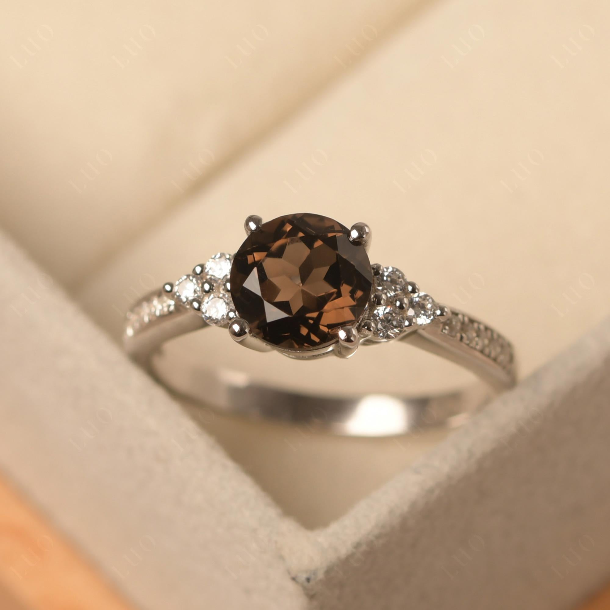 Round Cut Smoky Quartz Engagement Ring - LUO Jewelry