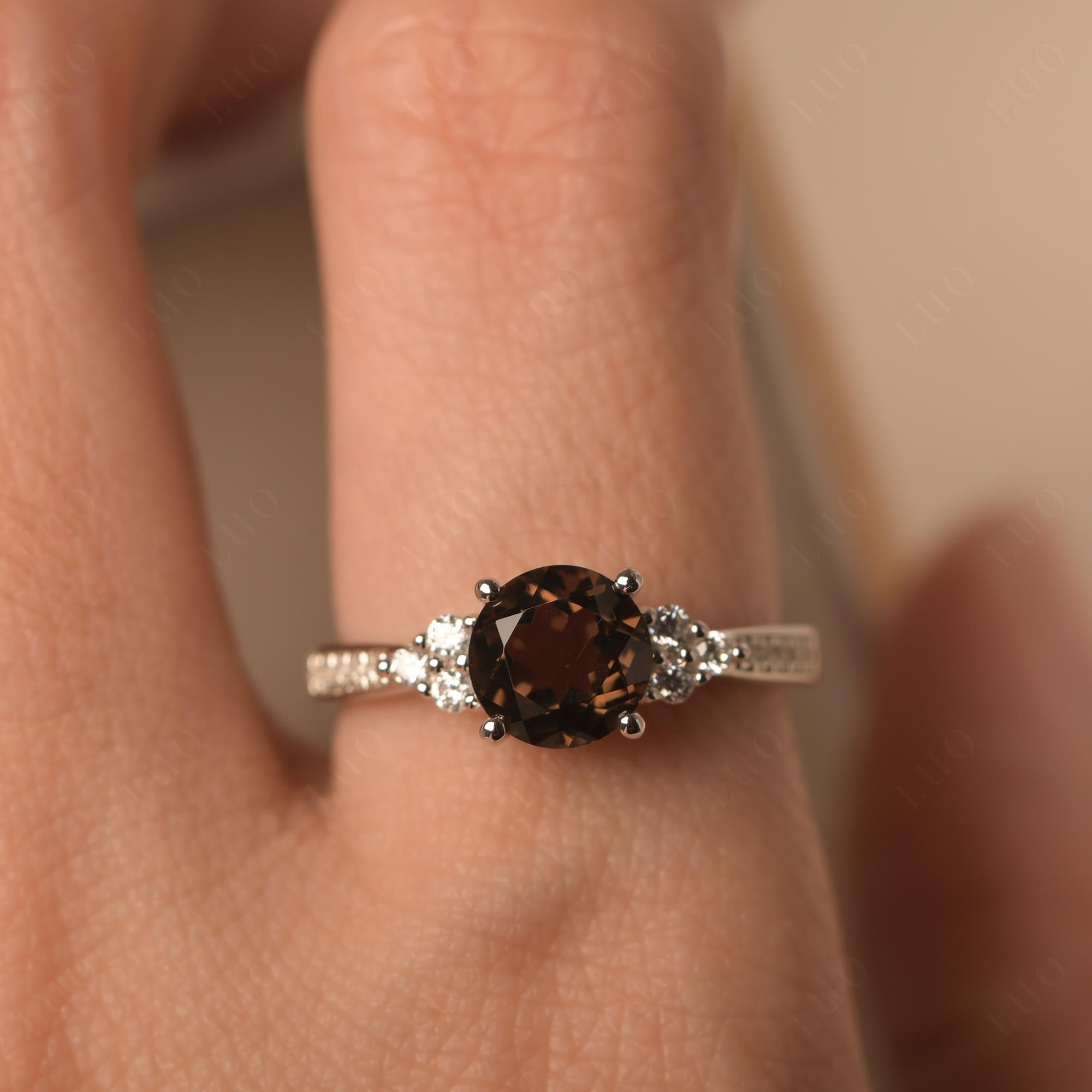 Round Cut Smoky Quartz Engagement Ring - LUO Jewelry