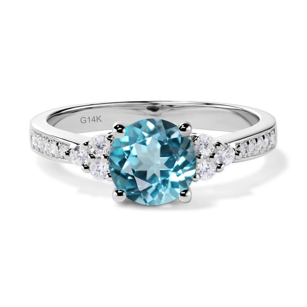 Round Cut Swiss Blue Topaz Engagement Ring - LUO Jewelry #metal_14k white gold