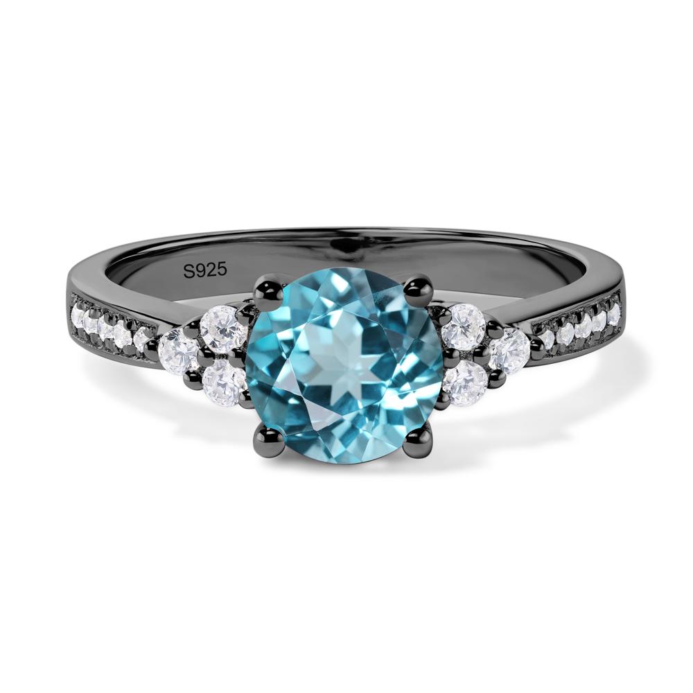 Round Cut Swiss Blue Topaz Engagement Ring - LUO Jewelry #metal_black finish sterling silver