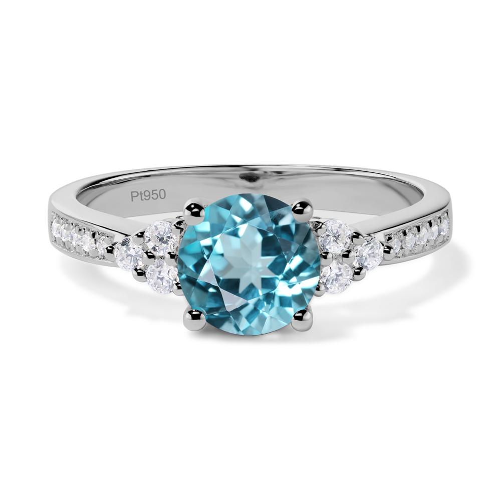 Round Cut Swiss Blue Topaz Engagement Ring - LUO Jewelry #metal_platinum