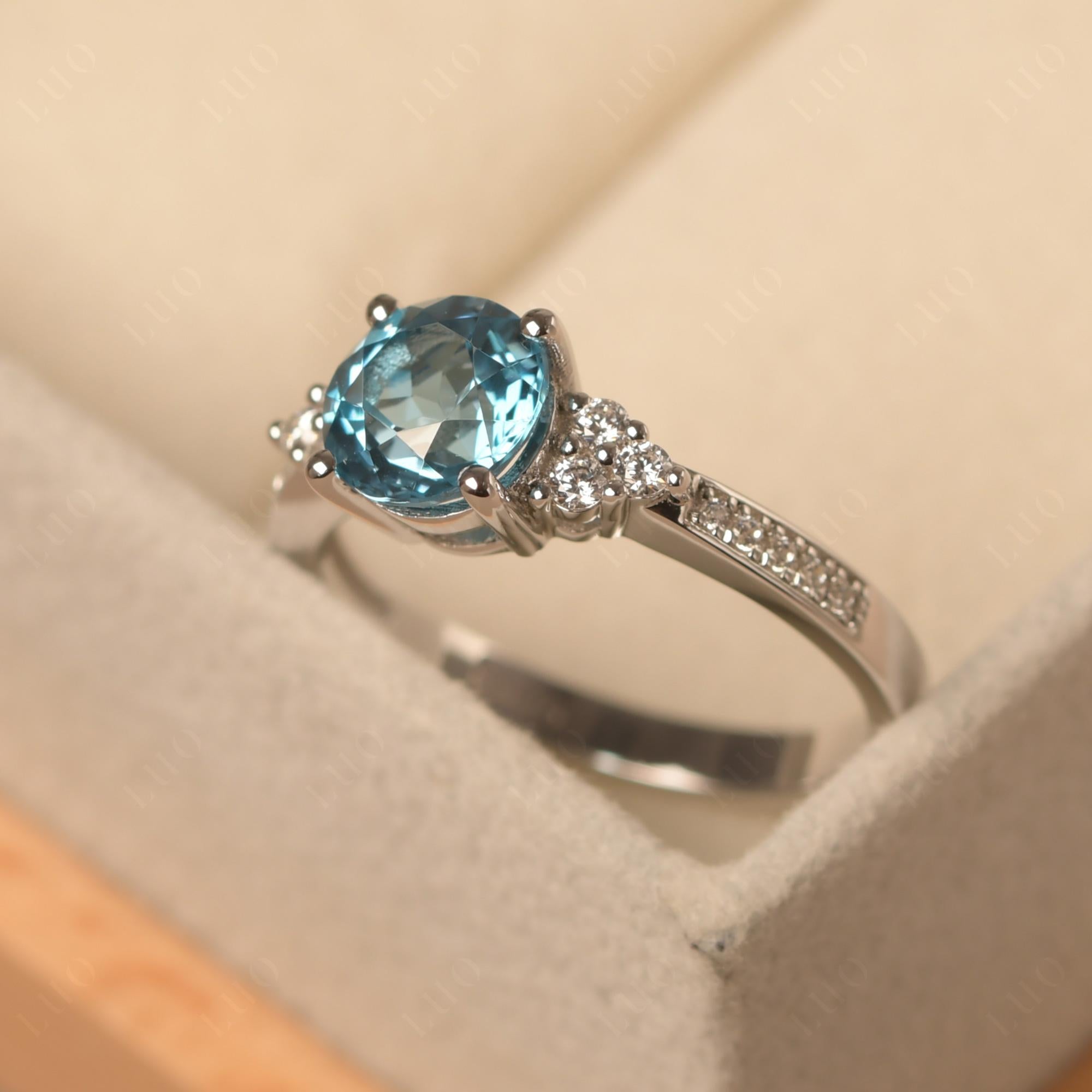 Round Cut Swiss Blue Topaz Engagement Ring - LUO Jewelry