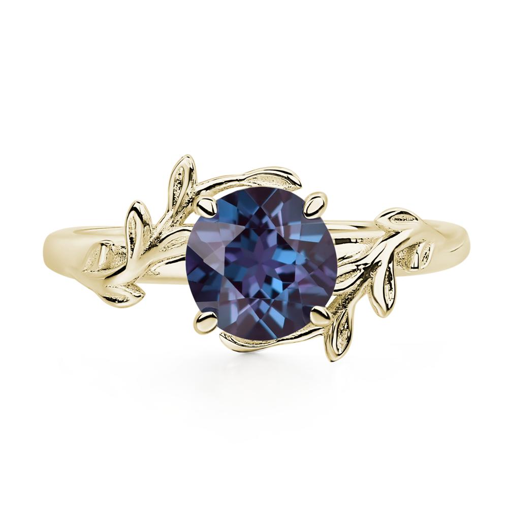 Vine Lab Grown Alexandrite Solitaire Engagement Ring - LUO Jewelry #metal_14k yellow gold