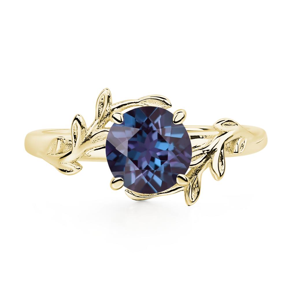 Vine Lab Grown Alexandrite Solitaire Engagement Ring - LUO Jewelry #metal_18k yellow gold