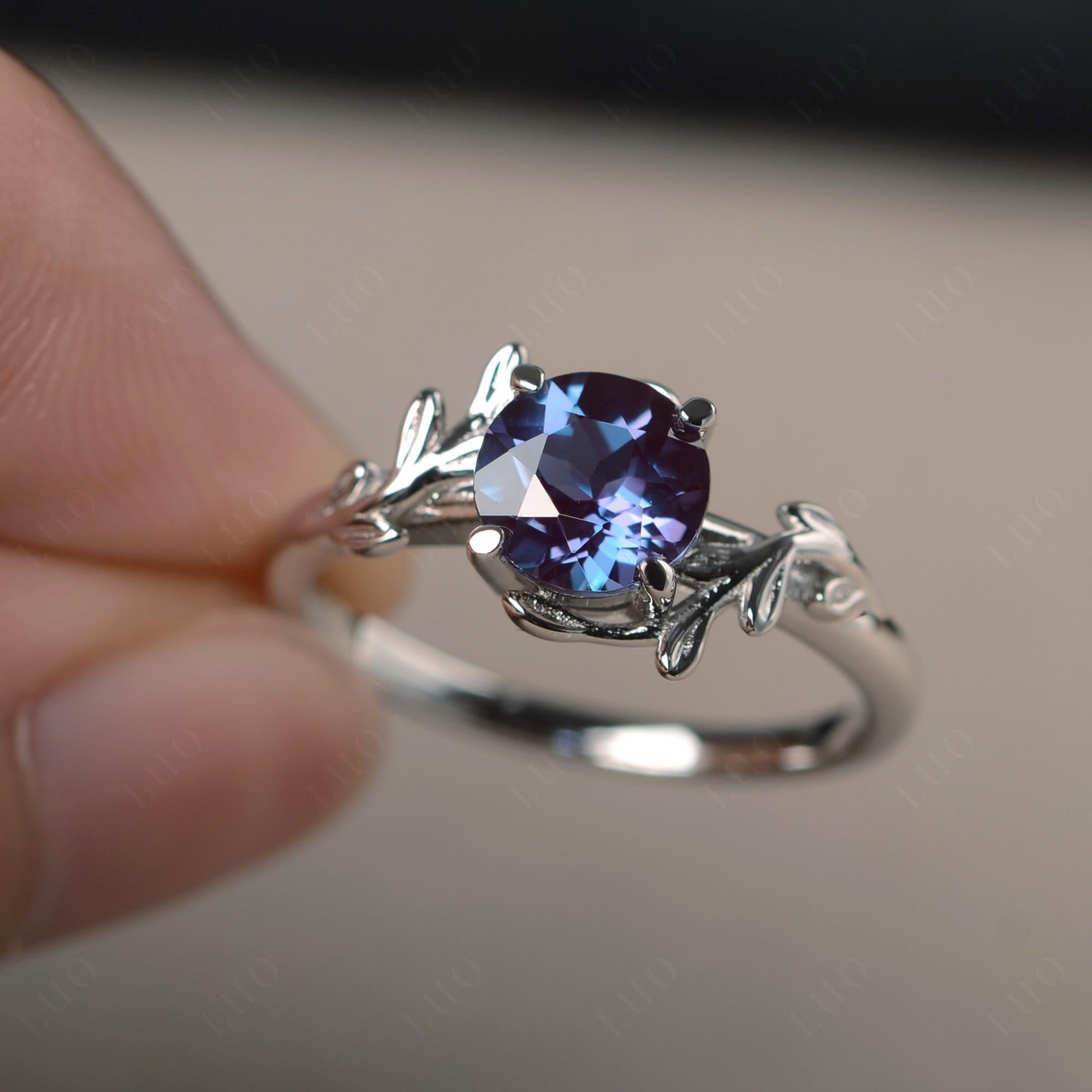 Vine Lab Grown Alexandrite Solitaire Engagement Ring - LUO Jewelry