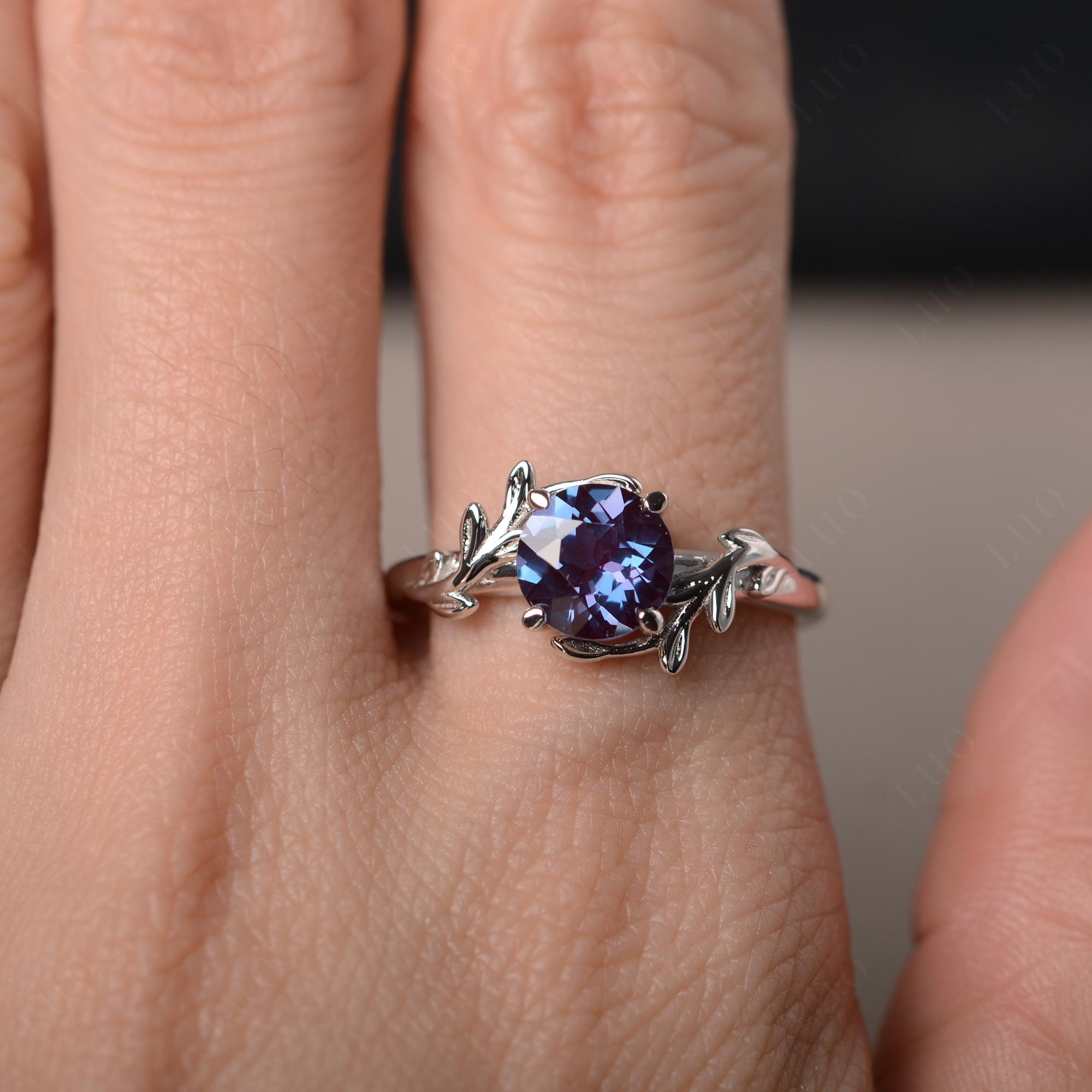 Vine Lab Grown Alexandrite Solitaire Engagement Ring - LUO Jewelry