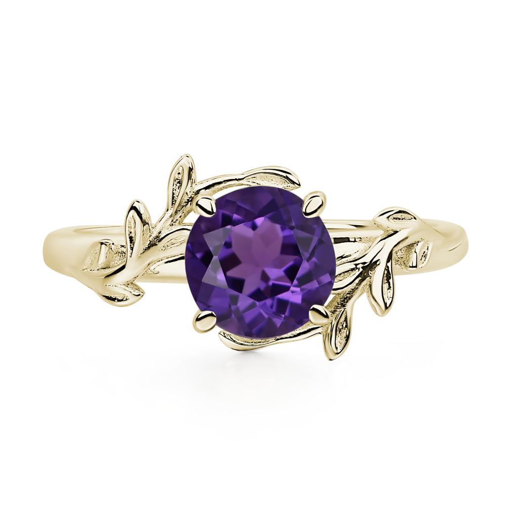 Vine Amethyst Solitaire Engagement Ring - LUO Jewelry #metal_14k yellow gold