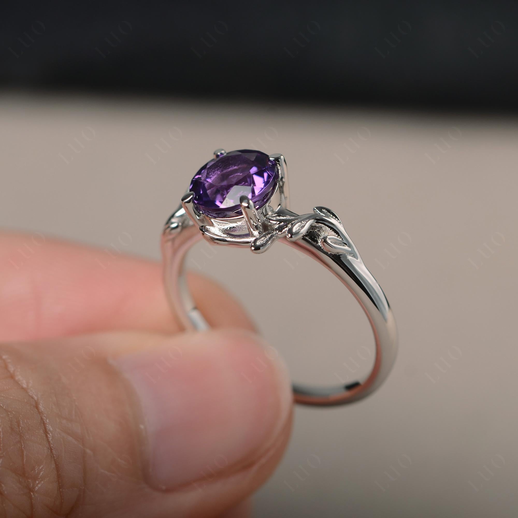 Vine Amethyst Solitaire Engagement Ring - LUO Jewelry