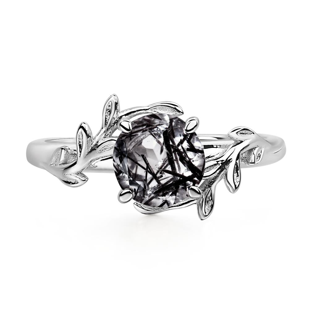 Vine Black Rutilated Quartz Solitaire Engagement Ring - LUO Jewelry #metal_14k white gold