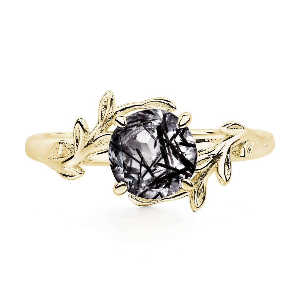 Vine Black Rutilated Quartz Solitaire Engagement Ring - LUO Jewelry #metal_18k yellow gold