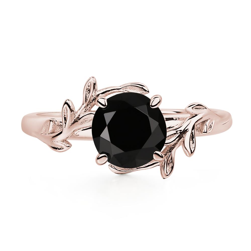 Vine Black Stone Solitaire Engagement Ring - LUO Jewelry #metal_14k rose gold