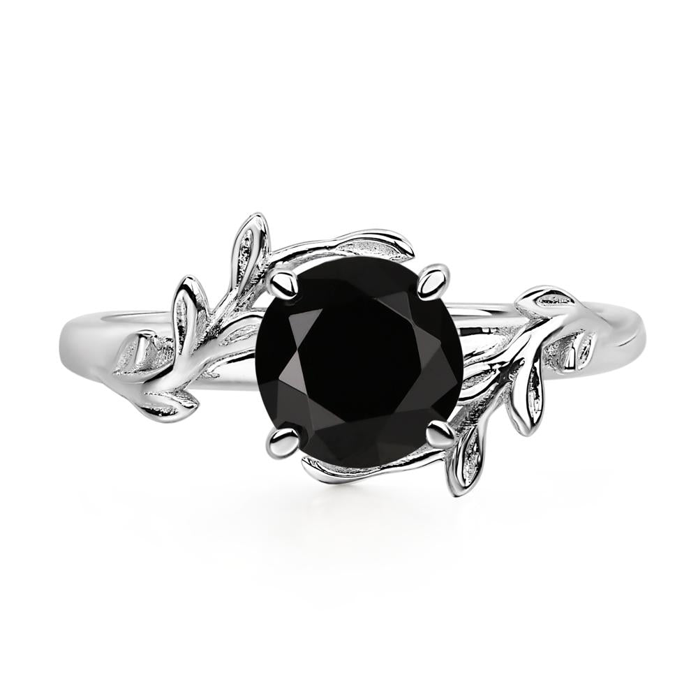 Vine Black Stone Solitaire Engagement Ring - LUO Jewelry #metal_14k white gold