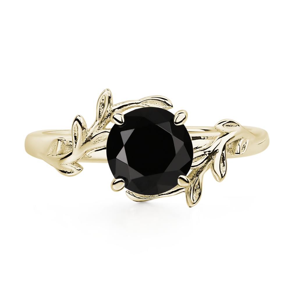 Vine Black Stone Solitaire Engagement Ring - LUO Jewelry #metal_14k yellow gold