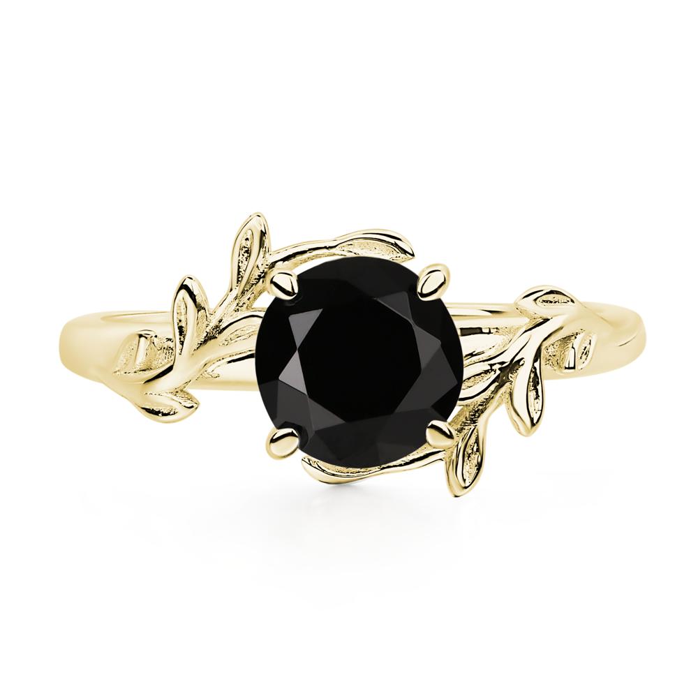 Vine Black Stone Solitaire Engagement Ring - LUO Jewelry #metal_18k yellow gold